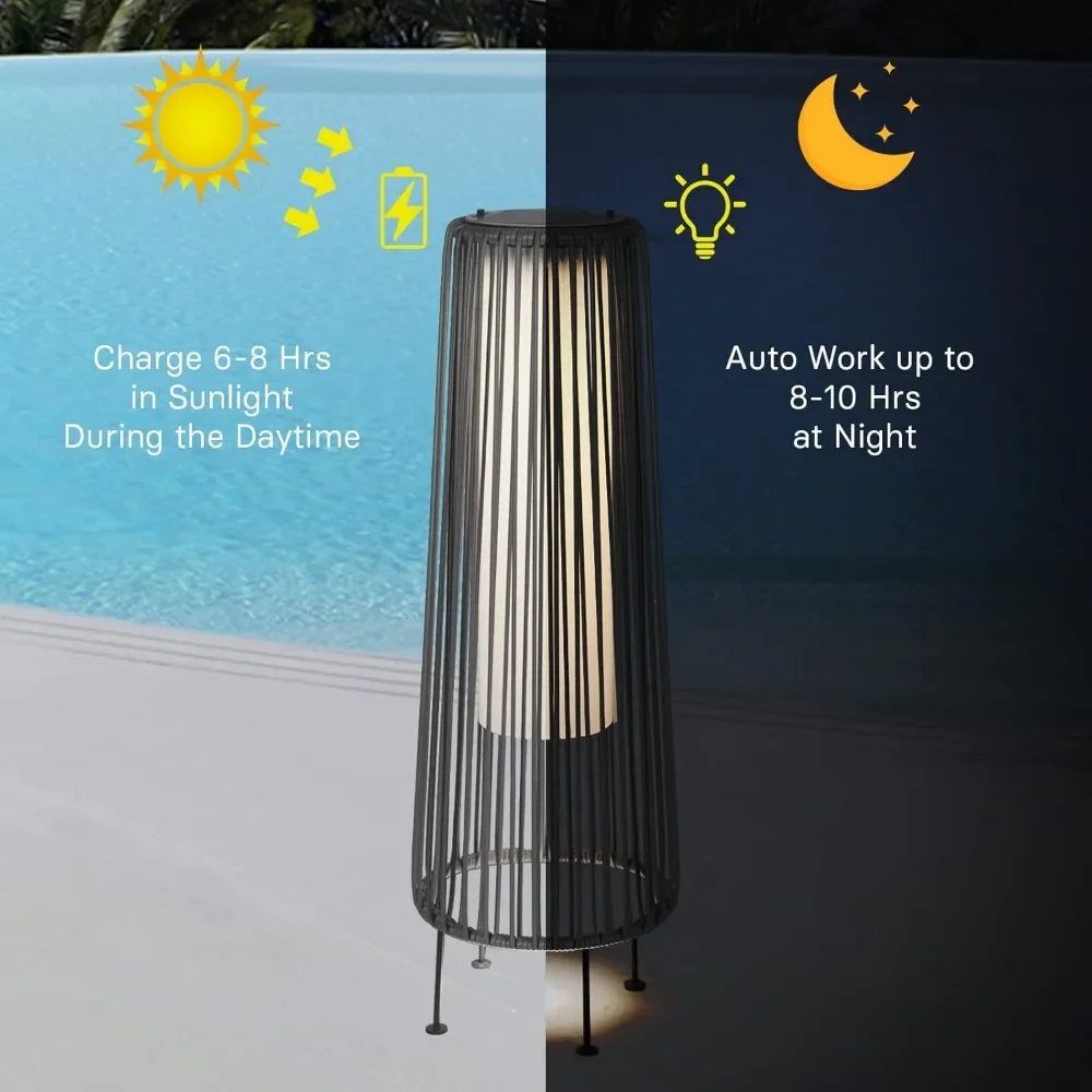 Outdoor Floor Solar Light 2-Pack, Wicker Solar Patio Lamp Waterproof Outside Deck Lamp for Porch, Yard, Garden, Lawn Decorations 6