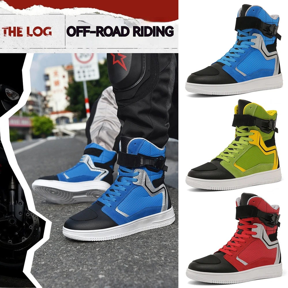 Men's Motorcycle Riding Boots Motocross Shoes Off-Road Moto Shoes Rubber Outsole Wear-Resistant Anti Slip Ventilated Breathable