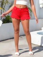 Benuynffy Solid Color High Waist Denim Shorts Women 2025 Summer New Casual Washed Retro Streetwear Frayed Hem Slit Jean Shorts