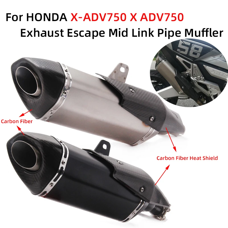 

Slip On For HONDA X-ADV 750 X ADV 750 Motorcycle Exhaust Escape System Mid Link Pipe Carbon Fiber Muffler DB Killer Heat Shield