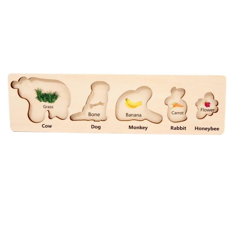 Montessori Wood Puzzles Animal and Food Matching Game for Kids Hand-Eye Coordination Practice Fine Motor Skill Educational Toys