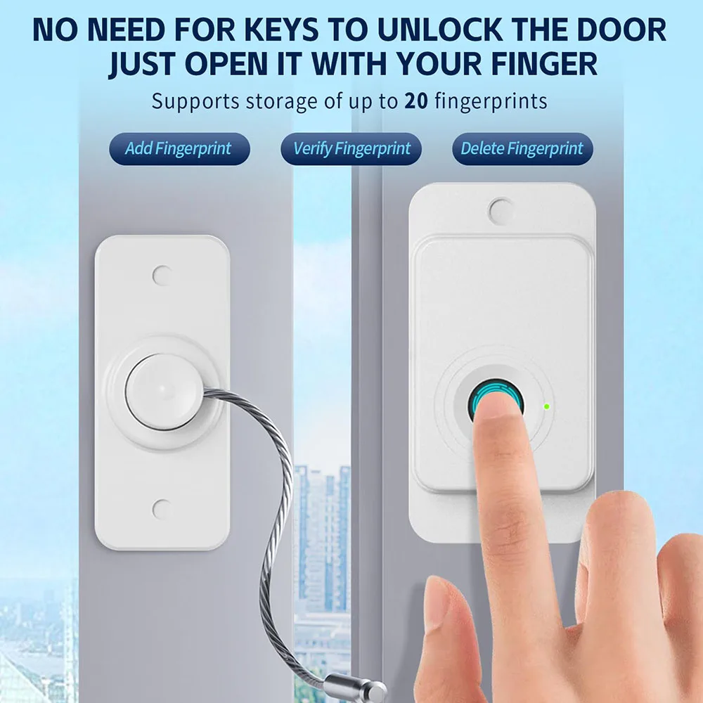Rechargeable Fingerprint Lock Child Safety Lock Cabinet Fridge Drawer Door Stainless Steel Cable Protection Home Security
