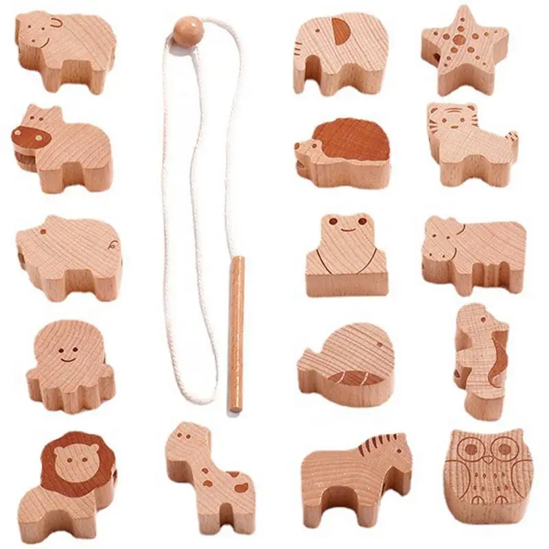 

Деревянные строительные игрушки с животными, образовательные игрушки для резьбы, развивающие игрушки для резьбы, деревянные бусины для дошкольников, мальчиков и девочек