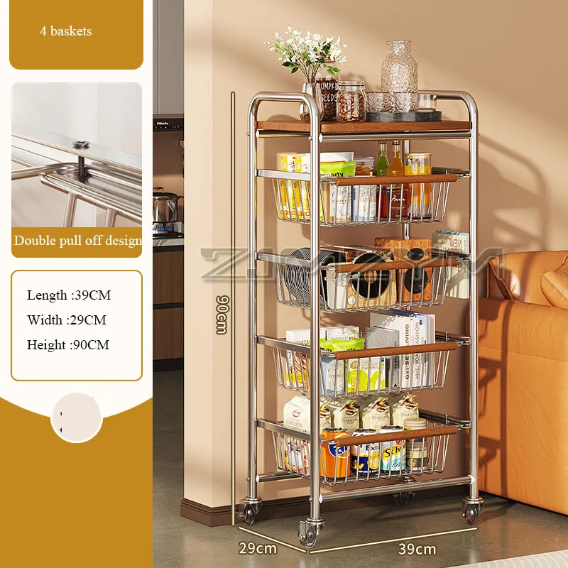 Mobile Kitchen Trolley Medieval Trolley Living Room Snack Storage Rack Home Kitchen Vegetable Wall Shelf Universal Pulley Cart