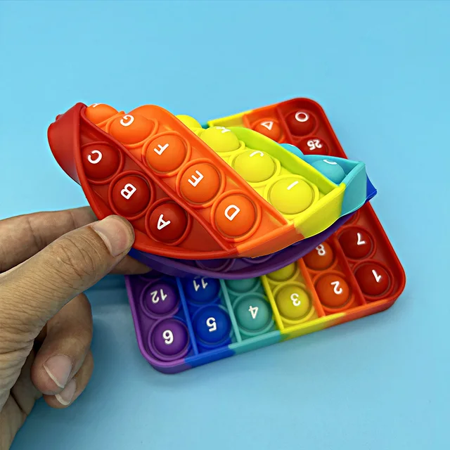 2pcs/pack Numbers Letters Alphabet Math Learning Pop Fidget Toys Silicone Rainbow Square Circle Educational Toys for Kids 5