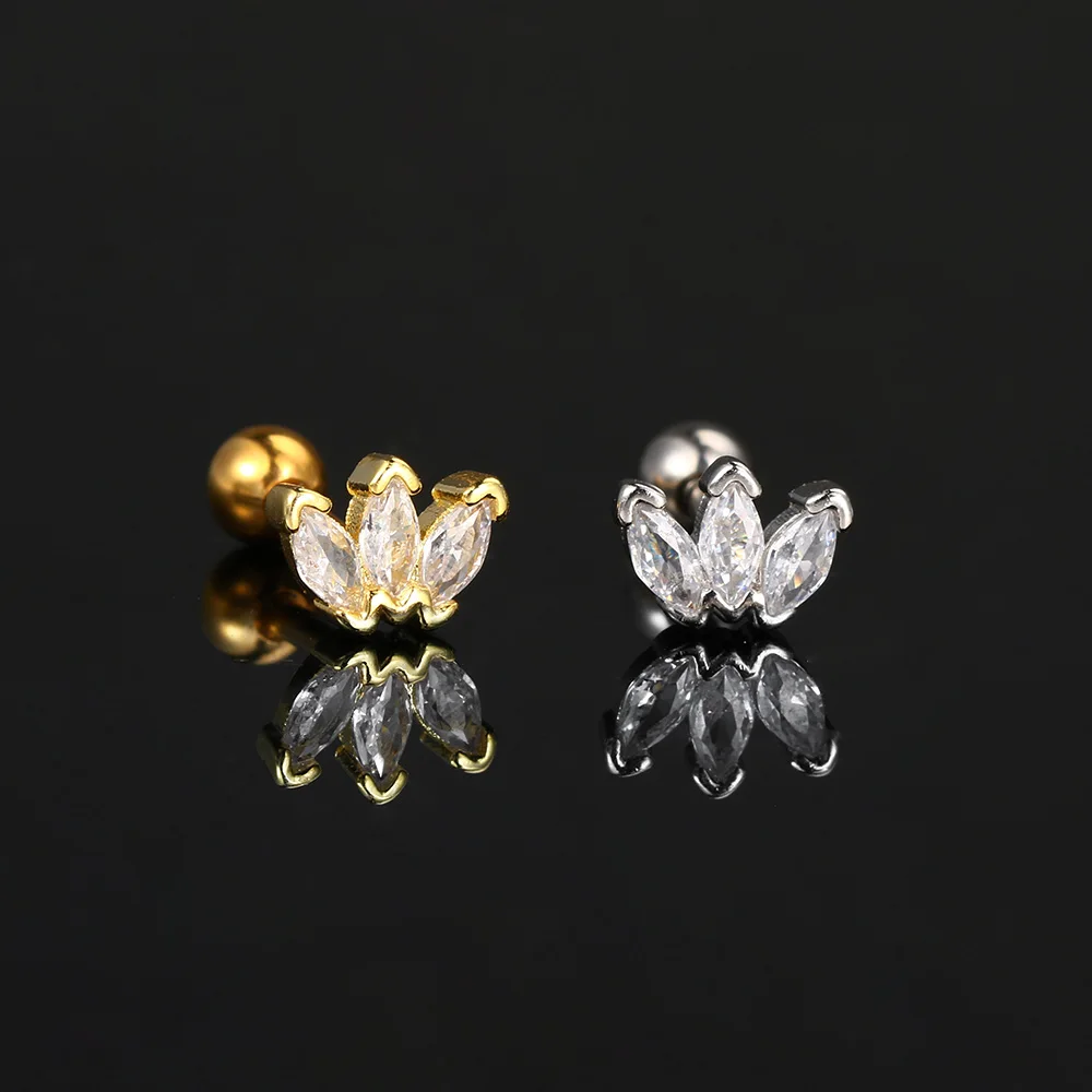 1pc Krone Stil y2k Ohr durchbohrt Knorpel Helix Daith Schraube Ohr stecker für weibliche Goldfarbe glänzenden Zirkonia Tragus Schmuck – Detail 11