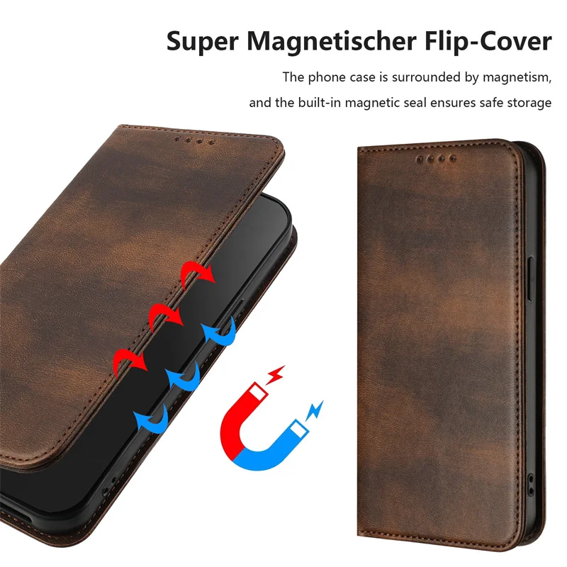 Solid Leather Magnetic Wallet Phone Case