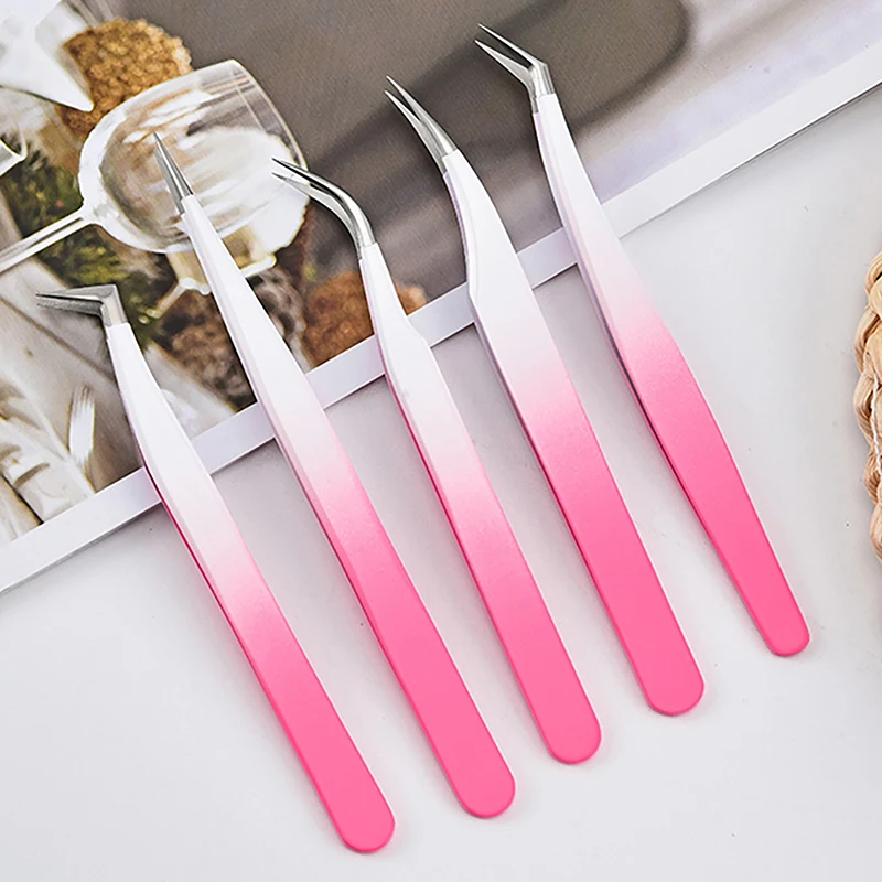 Eyelash Tweezers Extension Gradient Stainless Steel Superhard Tweezers With Fiber Tips High Precision Ant-Static Tweez eyelash tweezers