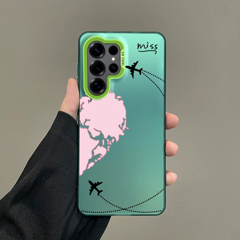 Silver World Map Travel Love Phone Case with Plane Design