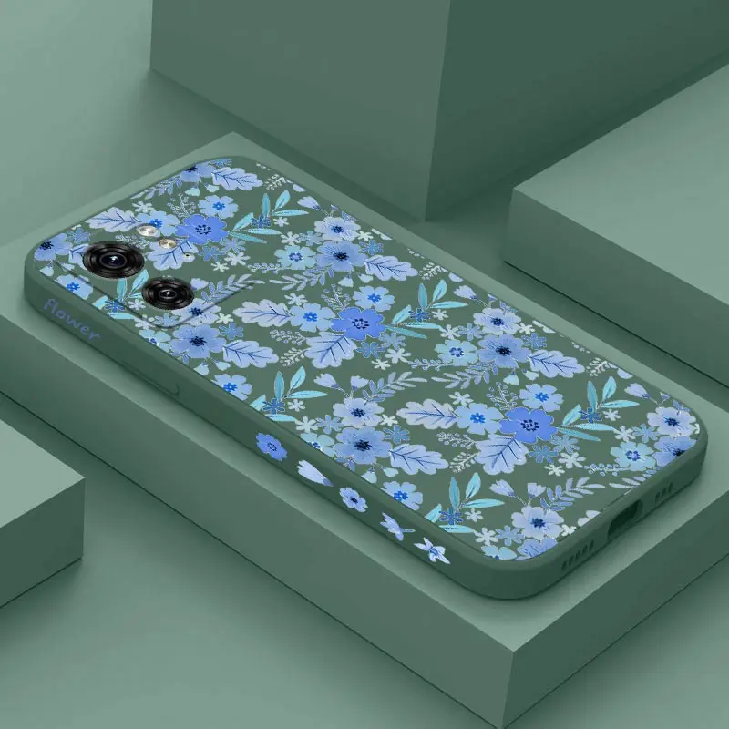 Blue Floral Silicone Phone Case - Elegant Protective Cover