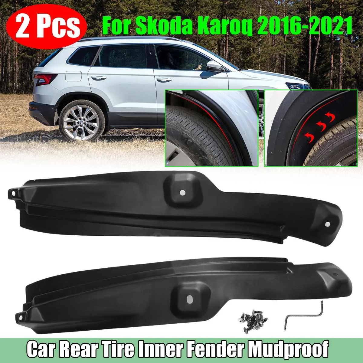 2PcsCarRearTireInnerFenderMudproofForSkodaKaroq201620172018