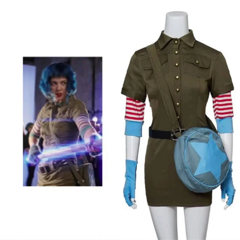 

Ramona Flowers Cosplay Costume Sexy Green Cargo Dress Outfit with Star Circle Messenger Bag