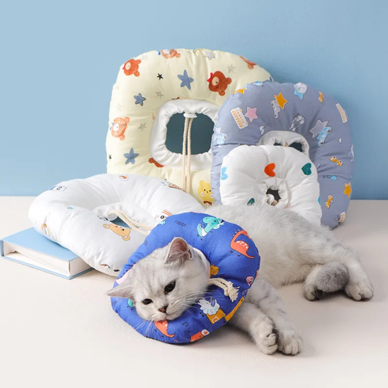 

Printed Pet Elizabethan Collar Soft Cotton Dog Cat Adjustable Wound Healing E-Collar Prevent Bite Neck Ring Protection Collar