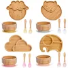 vaisselle pour enfants, assiette à succion, bol, plats pour bébé, plats d'alimentation pour bébé, ensembles cuillères et fourchettes, assiette en bambou pour enfants, 4 pièces