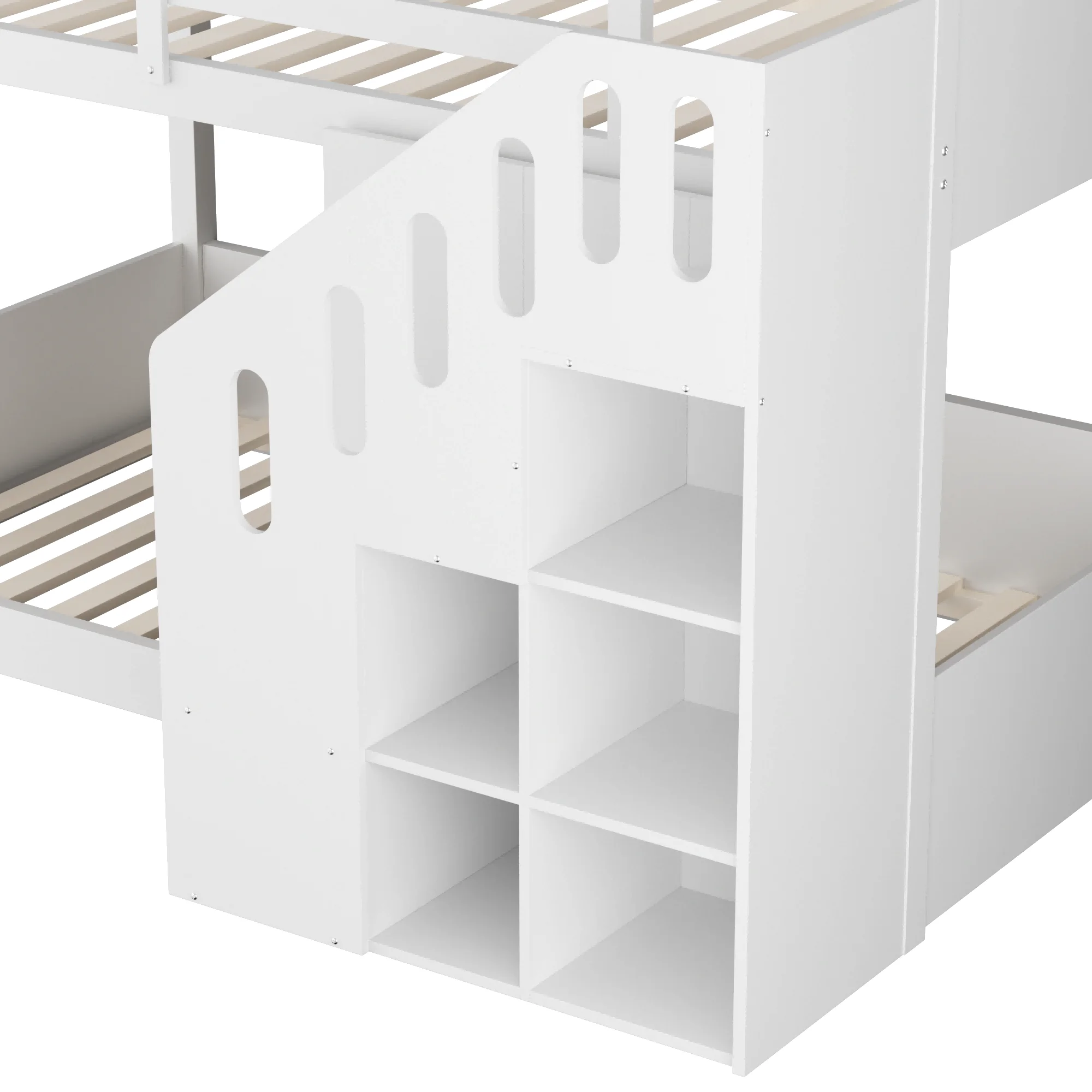 KOMHTOM multifunktionales Kinderetagenbett Doppelbett 90x200cm mit Treppen Schließfächern und stabilem Geländer ohne Matratze – Detail 7