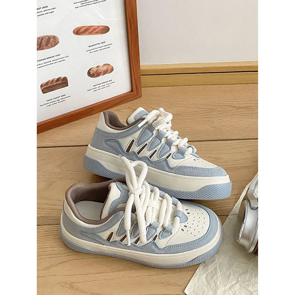 2024 Ins Trendy Customized Thick Sole Retro Women's Sports Shoes Mixed Colors Lacing Comfortable Top Women's Casual Shoes 24-164