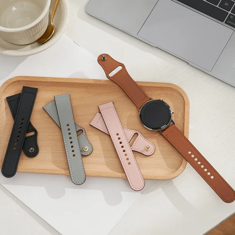 Magnetic Leather Strap with Metal Accents - Premium 22mm/20mm Bracelet Band