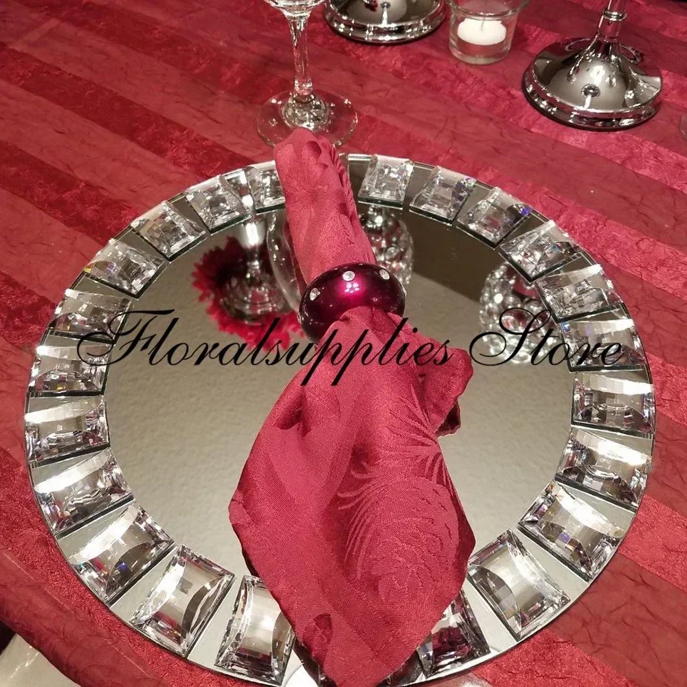Wholesale Mirror Charger Plates Round Mirrored Tray Plate Settings