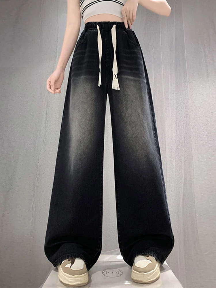 High-Elastic Waist Plus Size Jeans for Women – 2024 Autumn New Arrival, Full-Length Black Casual Denim Pants 1