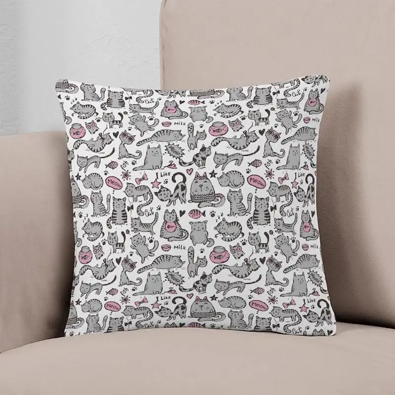 

Whimsical Cartoon Cat Pattern Everyday Pillow Printed Case Fashion Car Hotel Bed Decor Cushion Not Included