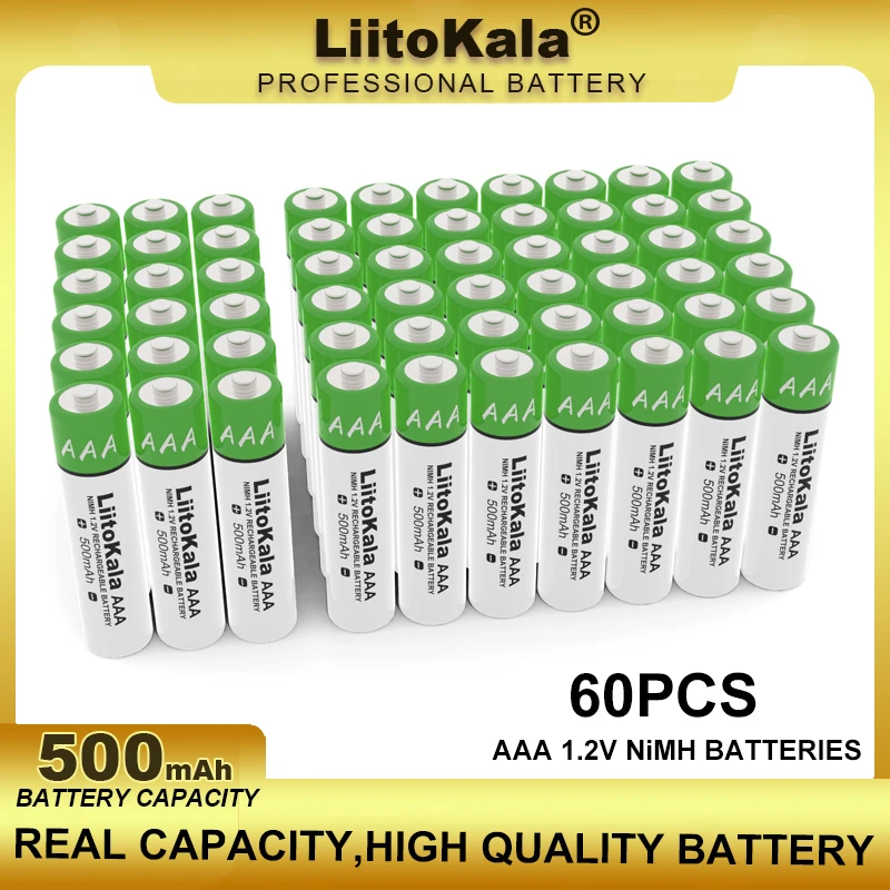 

60PCS LiitoKala AAA 1.2V 500mAh NiMH Rechargeable Battery Suitable For Toys, Mice, Electronic Scales, Etc. Wholesale