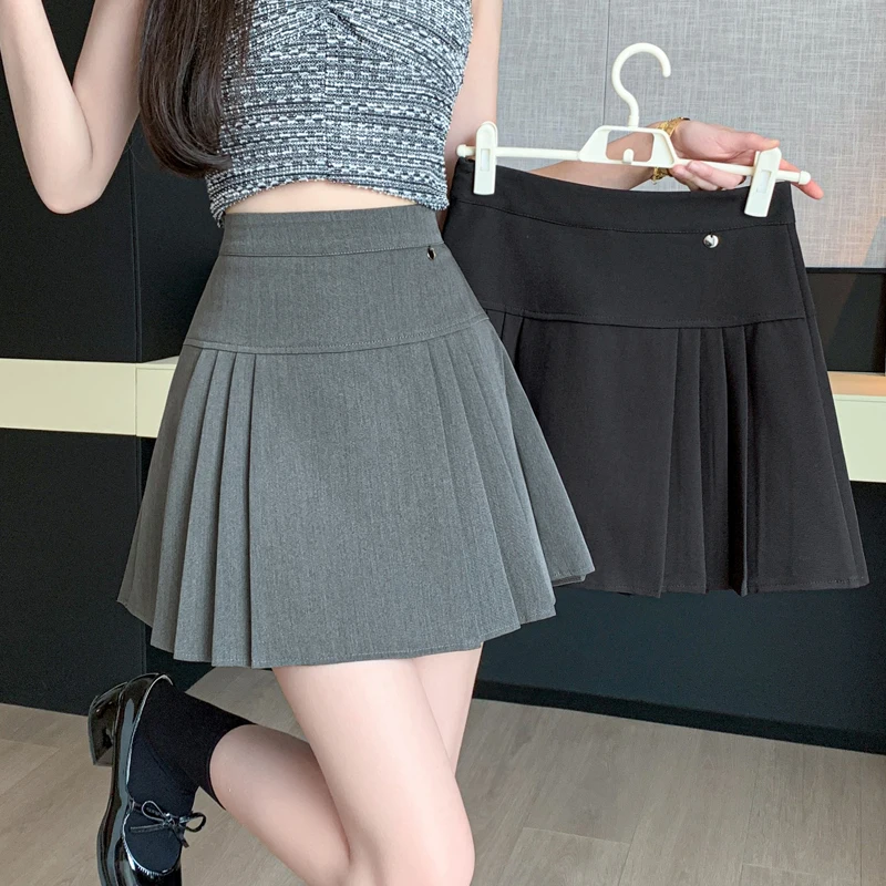 Skater Skirts A Line Skirt Gray 2024 Summer Gray Black Pleated