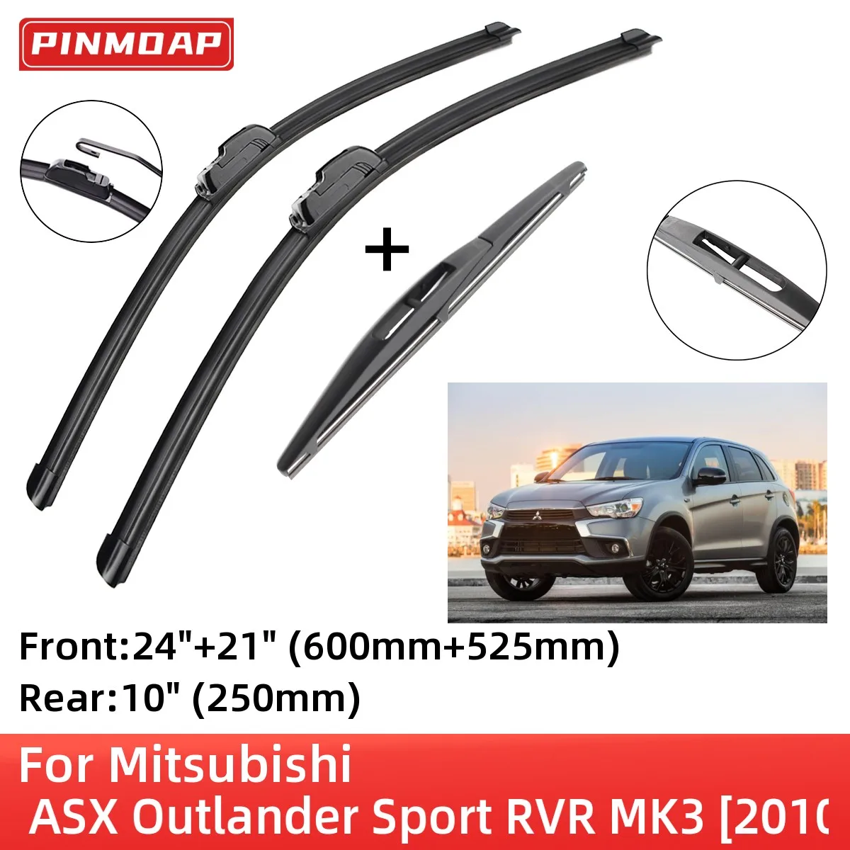 For Mitsubishi ASX Outlander Sport RVR MK3 2010-2019 Front Rear Wiper  Blades Brushes Cutter Accessories J Hook 2016 2017 2018