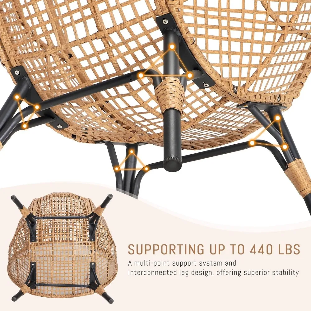 Egg Chair with Footrest Outdoor Wicker Patio Egg Chairs with Ottoman for Indoor Bedroom Outside Porch Deck Backyard Garden 3