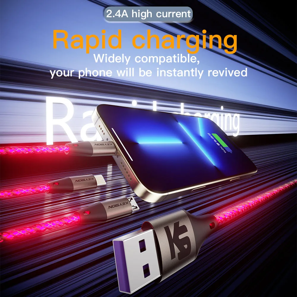 Cable USB 3 en 1 con luz LED RGB gradiente de luz Micro USB Cable tipo C Cable de carga rápida para iPhone Samsung Xiaomi OPPO 4 Cable USB 3 en 1 con luz LED RGB Cable USB 3 en 1 con luz LED RGB gradiente de luz Micro USB Cable tipo C Cable de carga rápida para iPhone Samsung Xiaomi OPPO - Imagen 4