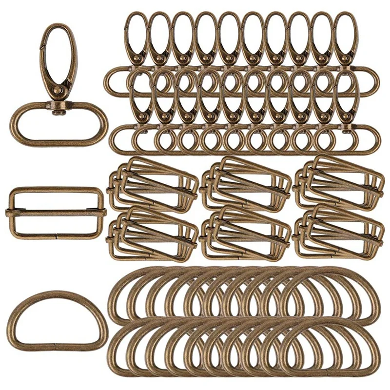 

60Pcs Rectangle Adjuster Triglides Slides Buckle D Rings and Swivel Snap Hooks Tri-Glide Buckles for Handbag DIY Accessories