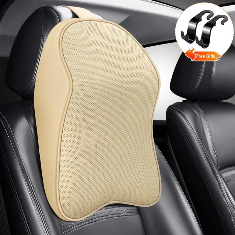 

3D Nappa Leather Memory Foam Headrest Car Neck Pillow Support Neck Rest Pillow for Car Pain Relief Travel Neck Support