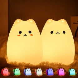Veilleuses LED en Silicone avec capteur tactile, Animal mignon, chat, décoration nocturne pour chambre à coucher, cadeaux pour femmes, adolescentes et bébés 