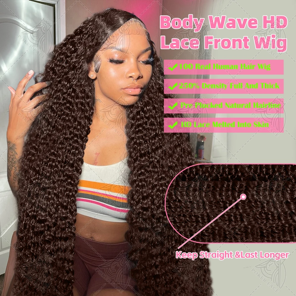 Lace Front Wigs 30 38 Inch Hd Chocolate Brown #4 Colored 13x4 13x6 Curly Deep Wave Frontal Human Hair