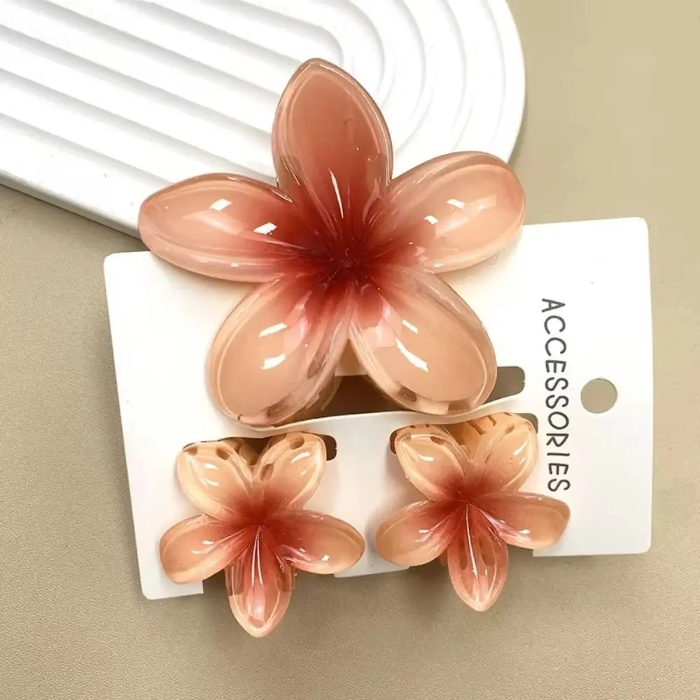 3Pcs/Set New Gradient Hair Claws Sweet Flower Acrylic Hair Clips Plumeria Flower Clamp Ponytail Clip Summer Beach