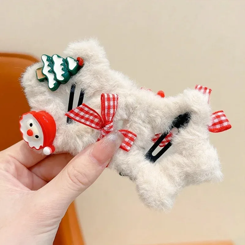Lovely Plush Y2K Mini Star Hairpin Girls Women Handmade Cute BB Hairpin Headwear Christmas New Year Party Hair Accessories