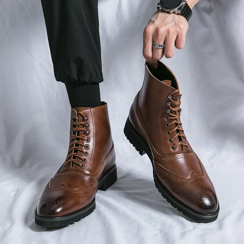 

Men's New Fashion Trends Carving Boots Social Office Business Dating Formal Party Shoes Comfort Versatile Quality Pointed Boots