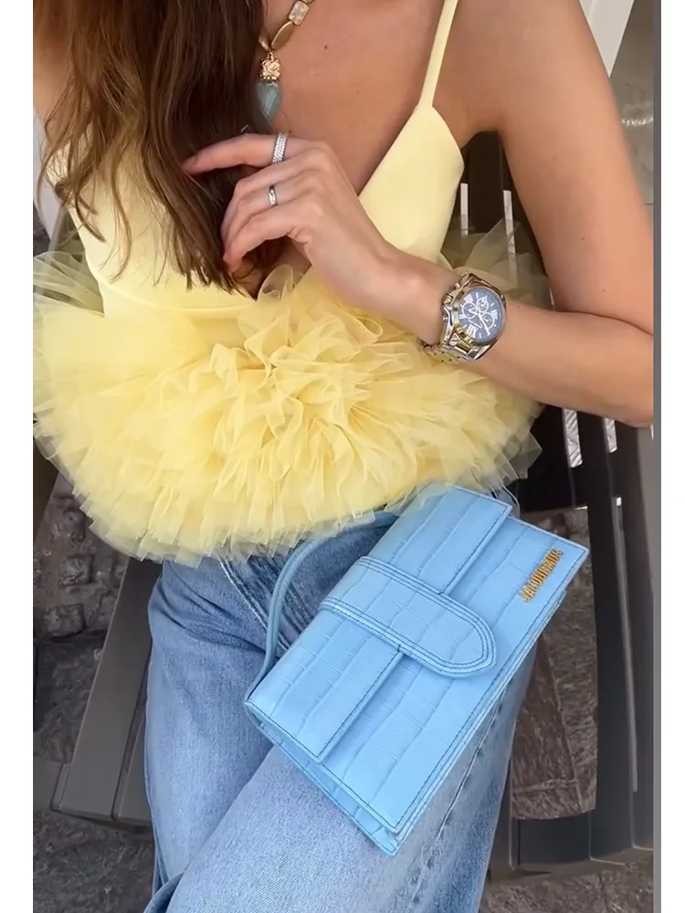 TFMLN  New Summer Fashion Women Tierred Cropped Strap Tops 2025 Sweet V-neck Camisole Solid Sleeveless Causal Sling Vest