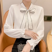 

Vetement Femme Chiffon Bow Blouse Women Button Long Sleeve Shirt Ladies Tops And Blouses 2022 Spring White Korean Woman Clothing