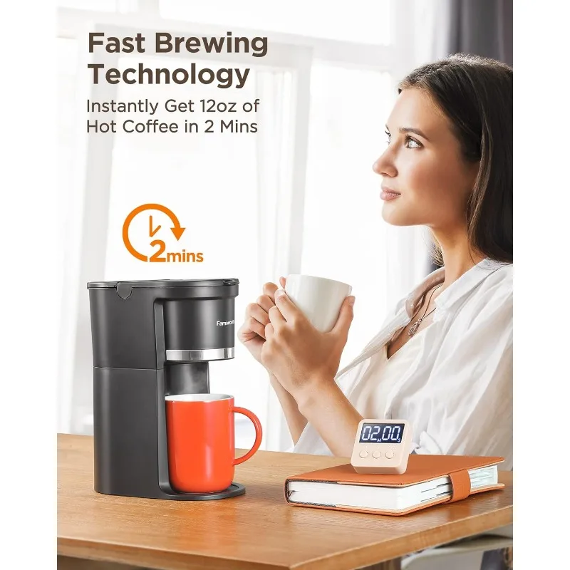 Famiworths Mini Coffee Maker Single Serve, Instant Coffee Maker One Cup for  K Cup & Ground Coffee, 6 to 12 Oz Brew Sizes, Capsule Coffee Machine with