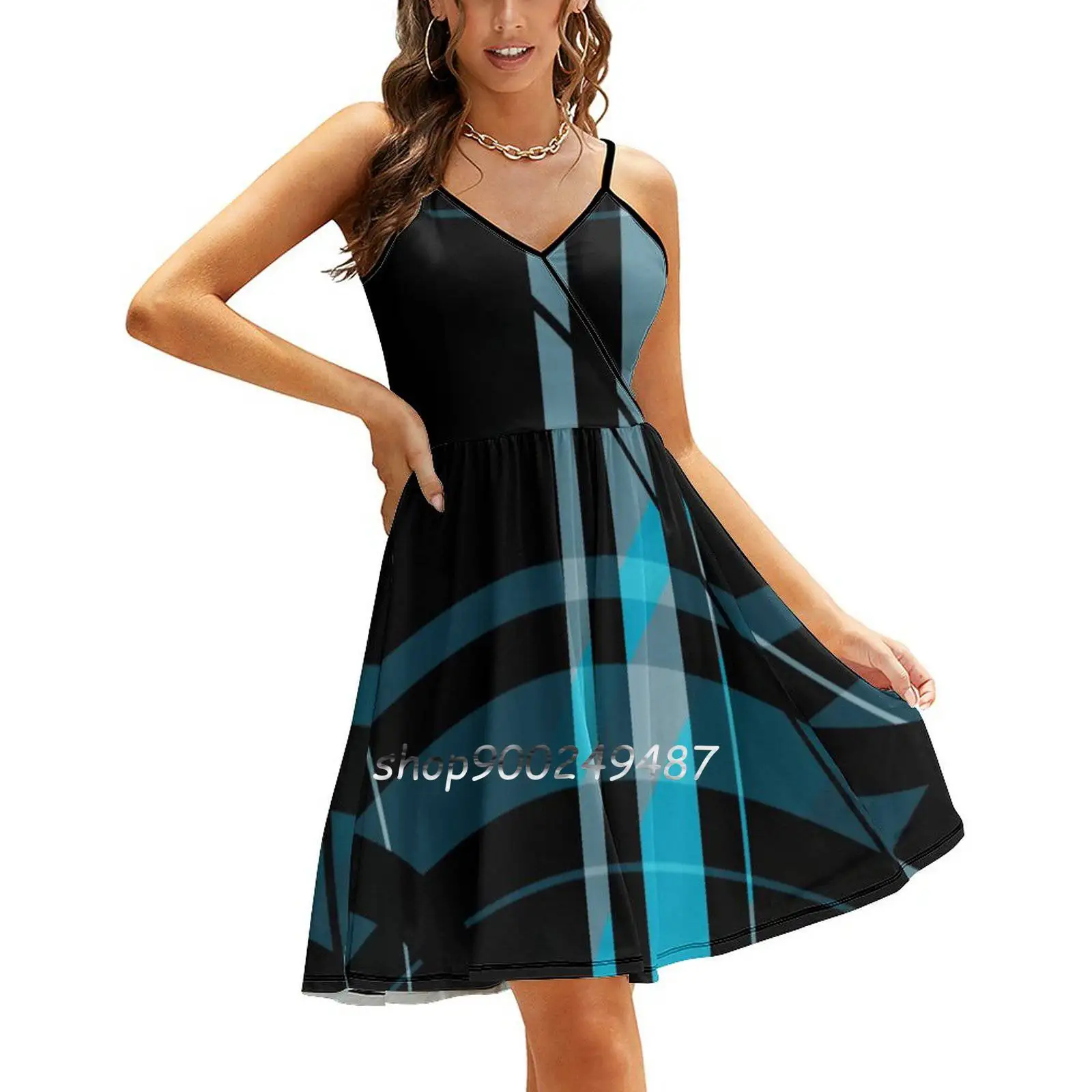 

Black & Blue Sweet Summer Casual Sling Dresses Korean Women Sexy Sundress Pattern Modern Minimal Minimalist Pattern Design