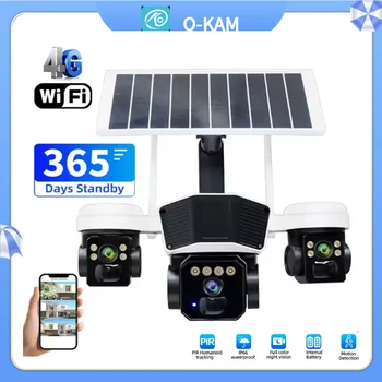 OKAM 12MP Solar Camera Three Lens Two-way Audio Outdoor IP66 Waterproof Built-in Battery Security CCTV HD 4G Network Camera 4k 1