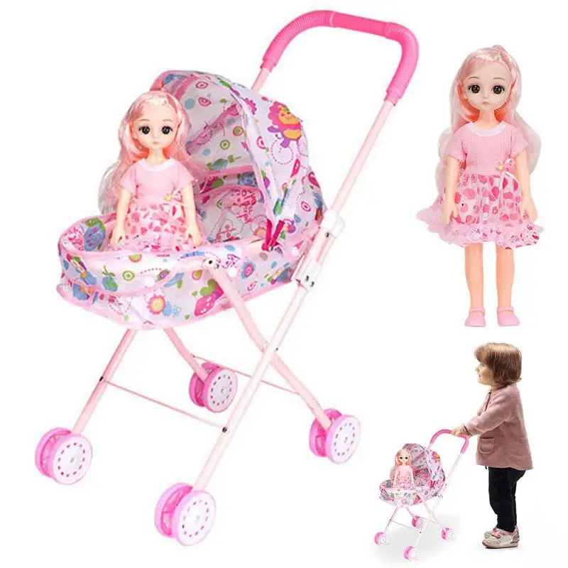 

Doll Stroller Foldable & Lightweight Baby Stroller With Dolls Fun Play Combo Stroller Set For Babies Infant Toddlers Girls Kids