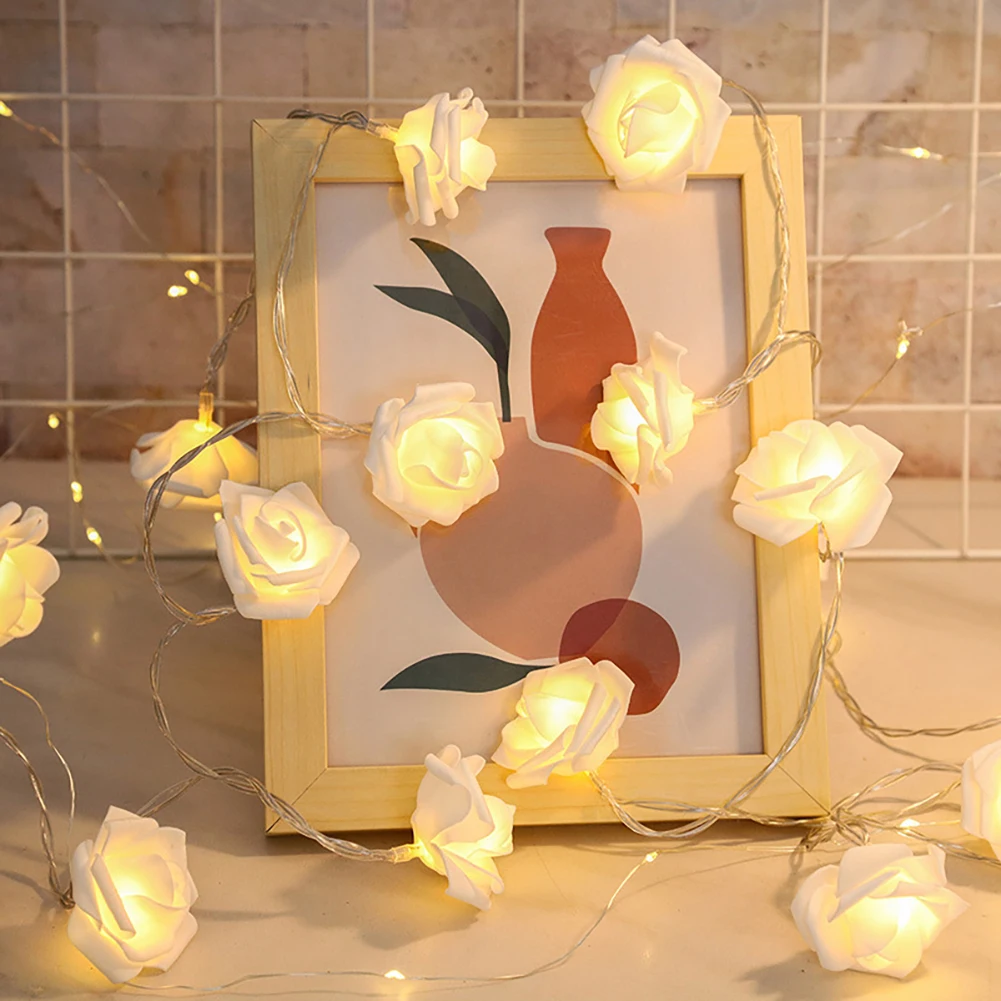 USB/배터리 작동 10/20 LED 장미 꽃 문자열 조명 인공 꽃 꽃다발 화환 발렌타인 데이 웨딩 파티