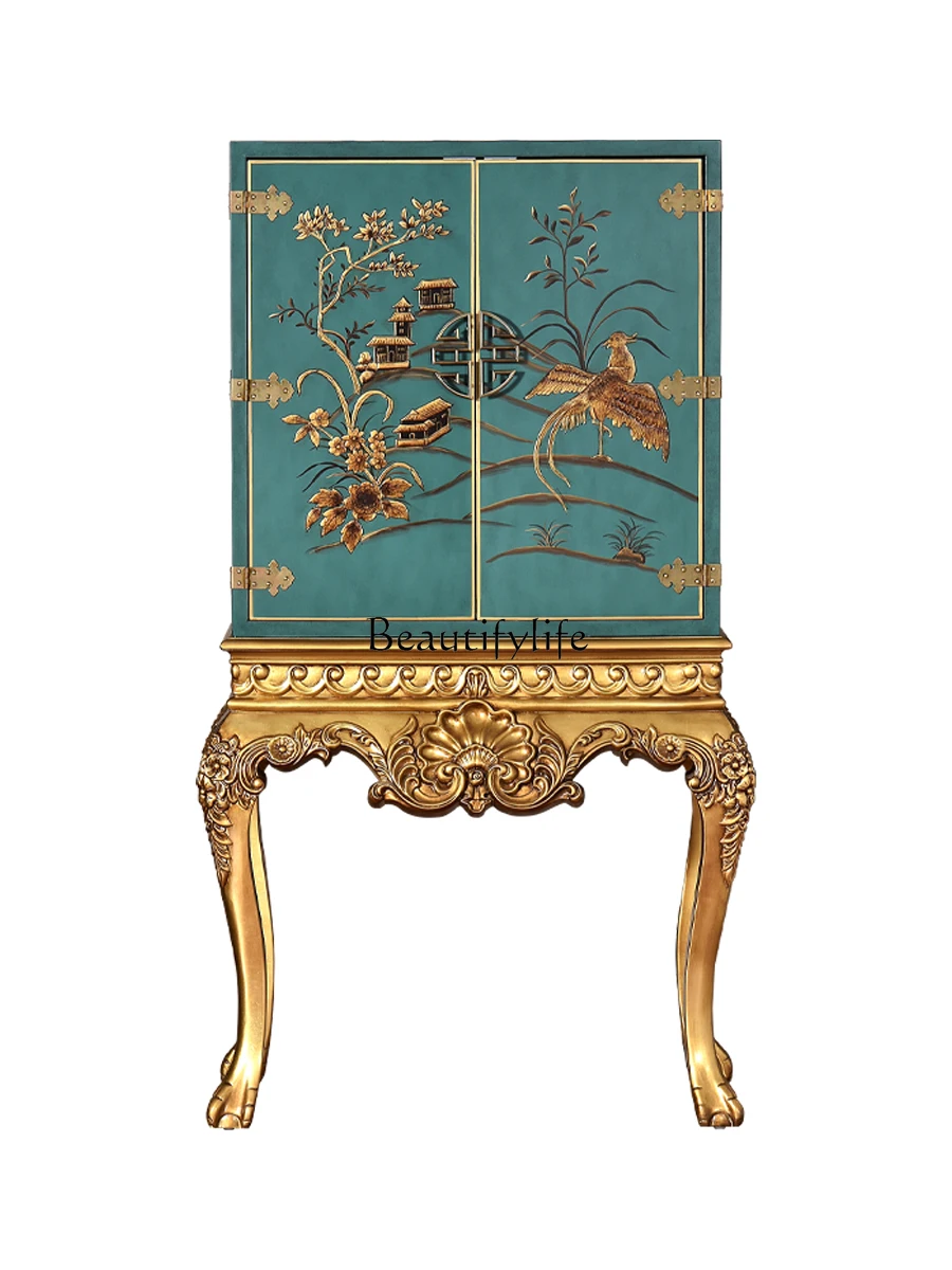 

New Chinese Style Sideboard Cabinet Solid Wood Painted Storage Restaurant Storage Wall-Mounted Side Cabinet