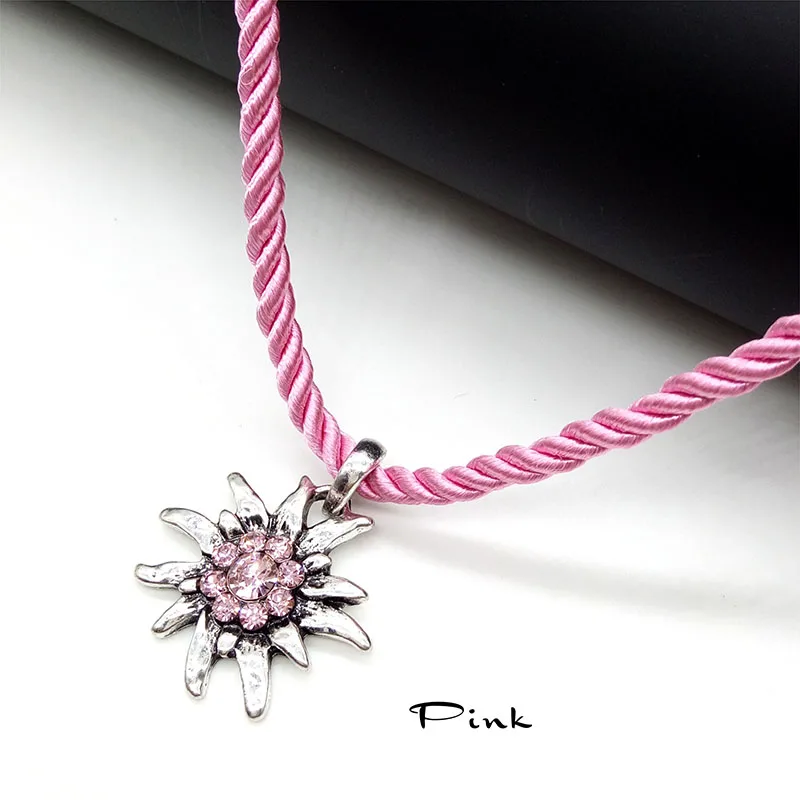 Trendy Popular Mountain Flowers Pendants Vintage Edelweiss Necklaces For Women Party Luck Rope Chain Choker Jewelry Gift 2