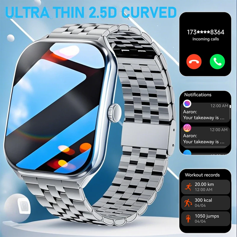 2025 Nuovo Smartwatch da 0,25 pollici Ultra-sottile Bluetooth Chiamata Monitor di salute Orologio IP68 Impermeabile 100 Sport Braccialetto intelligente per Xiaomi