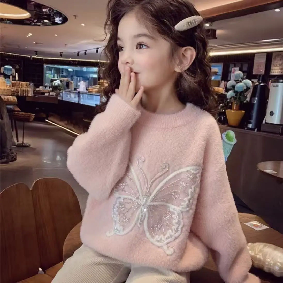 2026년 신상 여아 겨울 두꺼운 플리스 안감 니트 스웨터 트렌디 따뜻하고 편안한 패셔너블한 이너웨어 상의