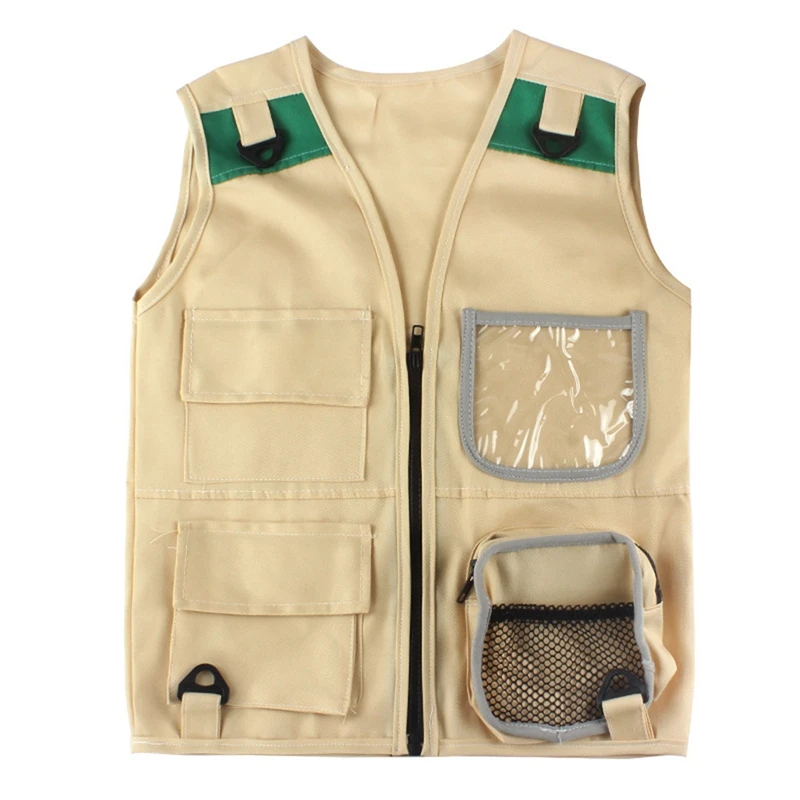 Outdoor Adventure Kit,Young Kid's Khaki Cargo Vest And Hat Comfortable And Durable Explorer Costume Role Play Toy
