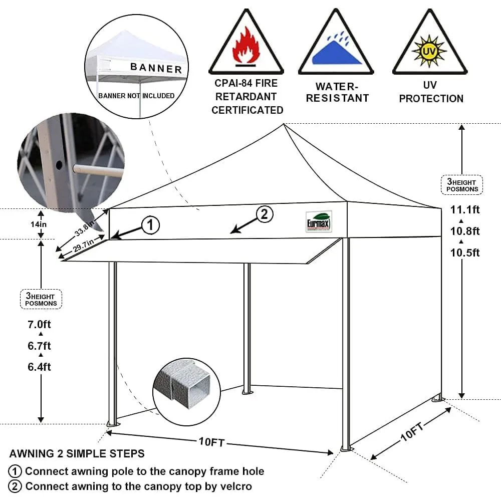 x 10 Pop up Canopy Commercial Tent Outdoor Party Canopies with 4 Removable Zippered Sidewalls and Roller Bag Bonus