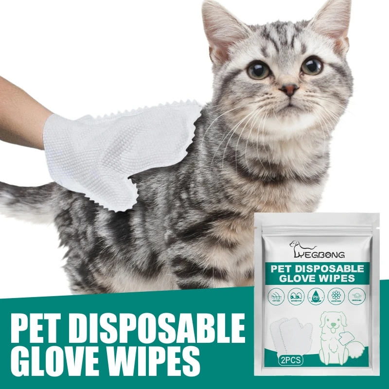 2pcs/pack Disposable Pet Stain Remover Wipes Nonwoven Fabric Glove No